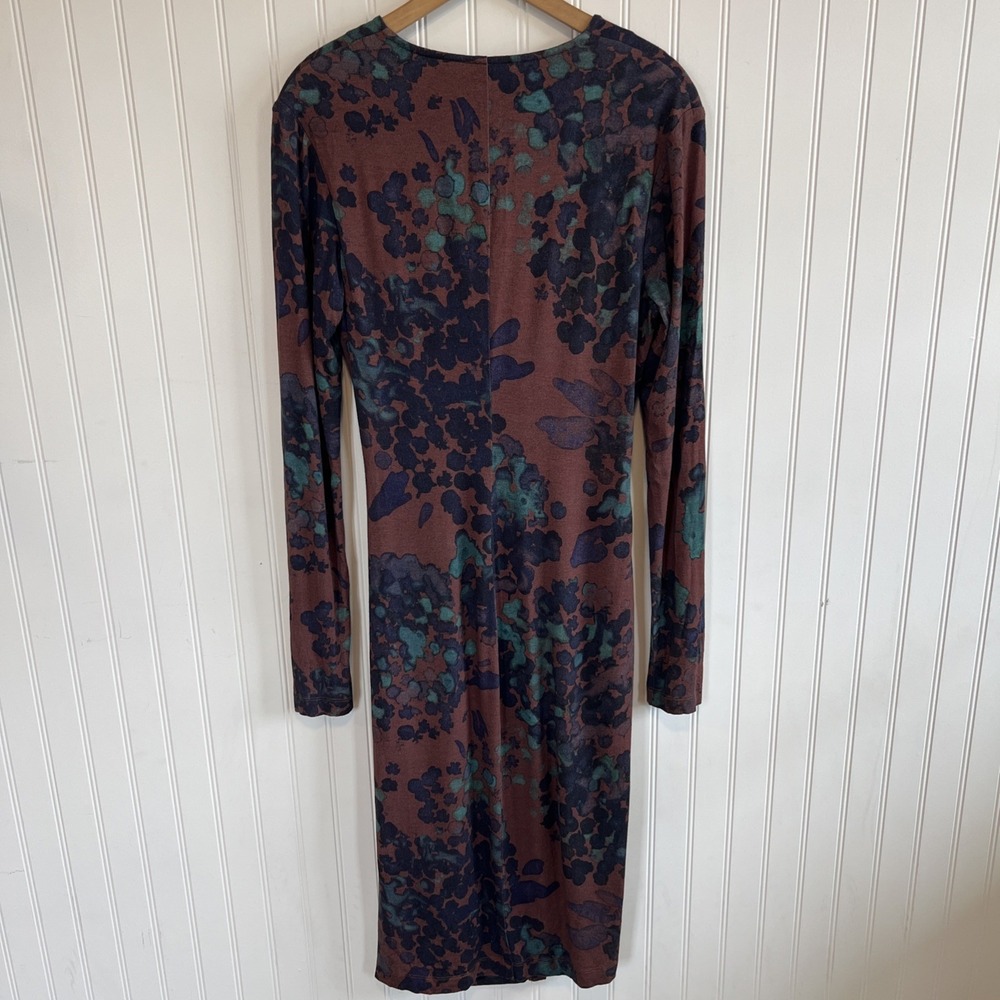 PERUVIAN CONNECTION Dress Faux Wrap Long Sleeve Midi Multicolor V Neck Size M - Picture 4 of 5